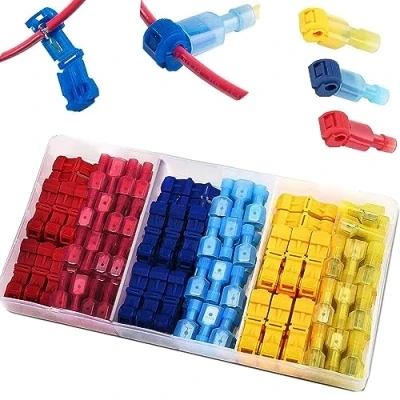 Afbeelding van RUNCCI YUN T Tap elektrische connectoren, stroomdief, 60 aftakverbinders + platte stekkers, 120 stuks (rood x 40 stuks, blauw geel stuks)