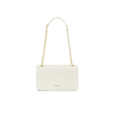 Afbeelding van White leather handbag with embossed pattern flap