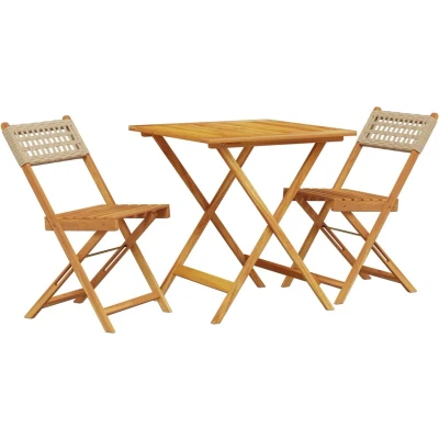 Afbeelding van vidaXL 3 delige Bistroset poly rattan en massief hout beige