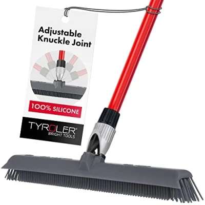 Afbeelding van Tyroler Bright Tools Siliconen Bezem &amp; Zuigmond 40cm 100% Siliconen, Lang 4 Delig Handvat 140 Cm, Het Beste Voor Huisdier Mensenhaar, Binnen, Buiten, Tapijten, Dekken, Vloer. Waterbestendig Wasbaar