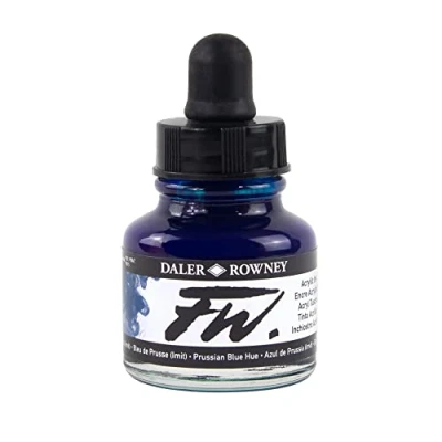 Afbeelding van Daler Rowney FW acryl inkt, glazen fles met druppelaar, 1 oz 29,5 ml, Pruisisch blauwe tint