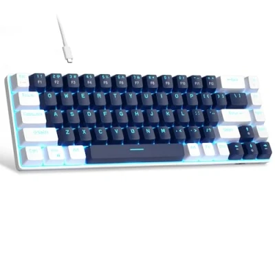 Afbeelding van MageGee Draagbaar 60% mechanisch gamingtoetsenbord, MK Box LED Backlit Compact 68 Toetsen Mini Bedraad Kantoor Toetsenbord met Blauwe Schakelaar voor Windows Laptop PC Mac Blauw/Wit
