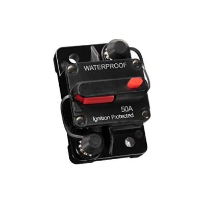 Afbeelding van Mottdam 50A AMP auto stroomonderbreker 12V 48V DC waterdichte audio inline met handmatige reset zekeringhouder omvormer voor en marineboot (50A)
