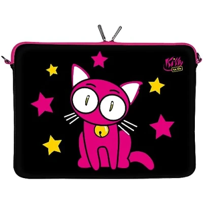 Afbeelding van Kitty to Go LS142 10 Designer Laptop Neopreen Beschermhoes inch universeel PC Netbook Tas 9,7 tot 10,1 &amp; 10,5 (26,67 cm) Sleeve Kat zwart roze