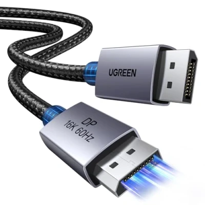 Afbeelding van UGREEN 16K Displayport kabel 2.1 10K 60Hz 8K 120Hz 4K 240Hz 165Hz 144Hz, DP 80Gbps met HDR, FreeSync, G Sync, DSC 1.2a, HDCP 2.2 voor PC, HDTV, Gaming Monitor (2M)
