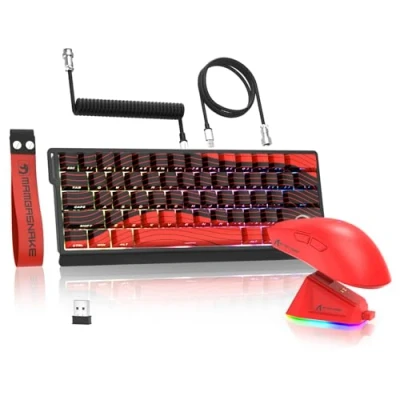 Afbeelding van MAMBASNAKE x Attack Shark X60HE Rapid Trigger Draadloos Toetsenbord en X11 Gamingmuis met 8K Spiraalkabel, 0,01mm RT Magnetic Switch RGB QWERTY Toetsenbord, 22K DPI PixArt PAW3311 Sensormuizen Rood