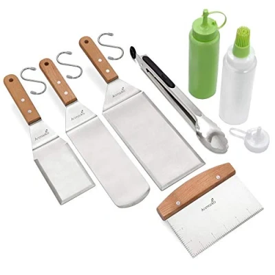 Afbeelding van metalen spatel set bakplaat accessoires kit grill platte pannenkoek flipper hamburger draaier gebruiksvoorwerp geweldig voor BBQ