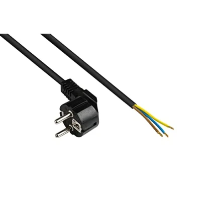 Afbeelding van Good Connections P0185 S020 netkabel, 2 m, geaarde stekker type E+F (CEE 7/7, hoekig) aan gestrikte uiteinden, stroomkabel voor confectioneren, 0,75 mm² zwart