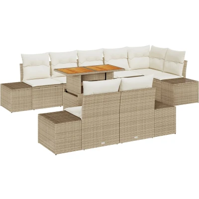Afbeelding van vidaXL 9 delige Tuin Eetset met Kussens Beige Poly Rattan Acacia