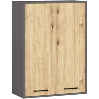 Afbeelding van Hangende Badkamerkast FIN H934 W64 met 2 Deuren / AKORD Furniture Factory Grafietgrijs Artisan Eik 64 x 94 30 cm