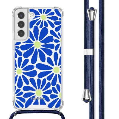 Afbeelding van Samsung Galaxy S22 Plus Hoesje Kunststof iMoshion Backcover met koord/Koordhoesje/Softcase Cobalt Blue Flowers Connect Telefoonhoesje