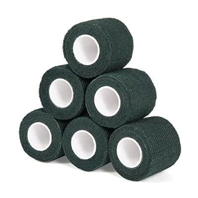 Afbeelding van Adhesive Bandage, zelfklevend, 5 cm x 4,5 m, 6 rollen fixeerband, cohersieve bandage voor eerstehulp, dierenarts, wikkelband, sport, elastische band pols, voeten (donkergroen)