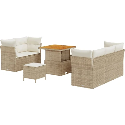 Afbeelding van vidaXL 8 delige Tuin Sofa Set met Kussens Beige Poly Rattan Acacia