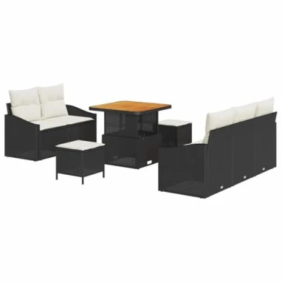 Afbeelding van vidaXL 8 delige tuinset met kussens zwart poly rattan acacia