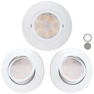 Afbeelding van Scandinavian home 3 delige set led spots, 230 V, dimbaar, warmDim 5,8 W, warm wit, zwenkbaar, 68 mm 75 mm, badkamer IP44, CRI 90 500 lm, 3000 K, matwit, inbouwspot, plafondinbouwlamp, plat