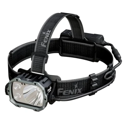 Afbeelding van fenix HP35R, oplaadbare ultra krachtige hoofdlamp, 4000 lumen, 450 m, 500 uur, max. comfortabele brede hoofdband, 10.000 mAh batterij met verlengkabel, rood veiligheidslicht achter powerbank IP66