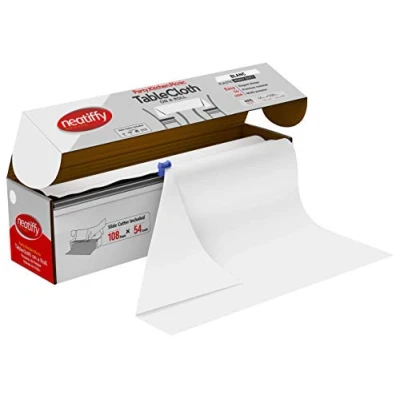 Afbeelding van Neatiffy Wegwerp plastic tafelkleed op rol 54 inch x 350 cm waterdicht Tafelhoes voor rechthoek, vierkant, ronde ovale tafels picknick, feest, banket, verjaardagen, bruiloften, wit