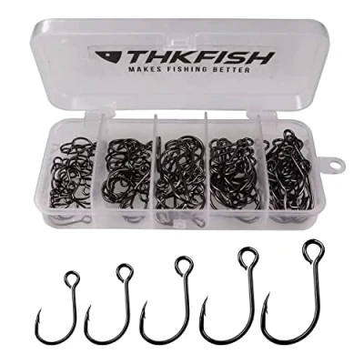 Afbeelding van THKFISH 50 stks/doos inline enkele haken vervanging vishaken voor kunstaas aas cirkel grote oog met prikkeldraad zoutwater zoetwater #2 # 1 1/0 2/0 3/0 zwart