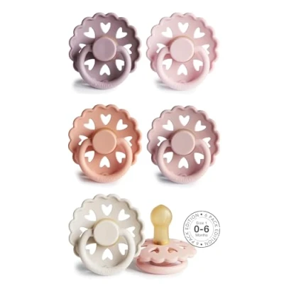 Afbeelding van FRIGG Multipack Fopspeen van latex, verpakking met 6 fopspenen, natuurlijk rubber, gemaakt in Denemarken, symmetrische speen kersenvorm, (Fairy Dream, maat 1, 0 maanden)
