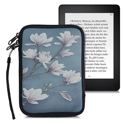 Afbeelding van kwmobile Universele Cover voor eReader Neopreen hoesje Magnolia taupe/wit/blauwgrijs 17 x 12 2 cm