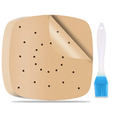 Afbeelding van 200 stuks papier voor luchtfriteuse, gemaakt van grove houtpasta, (21,6 cm), ongebleekt gemakkelijk te reinigen, verwijdert olievlekken