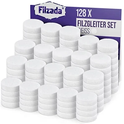 Afbeelding van Filzada® 128x viltglijders zelfklevend Ø 20 mm (rond) wit professionele meubelglijders vilt met ideale kleefkracht