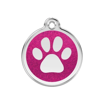 Afbeelding van Paw Print Hot Pink glitter hondenpenning medium/gemiddeld dia. 3 cm RedDingo