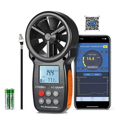 Afbeelding van Handheld Anemometer, Digitale Draadloze APP via Bluetooth, Windmeter voor het Meten van Windsnelheid, Temperatuur, Luchtsnelheid, Gevoelstemperatuur LC 100
