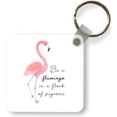 Afbeelding van Sleutelhanger Uitdeelcadeautjes Flamingo Letters Waterverf Quotes Plastic