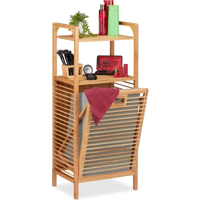 Afbeelding van Relaxdays badkamerrek met wasmand bamboe rek waszak opvouwbare