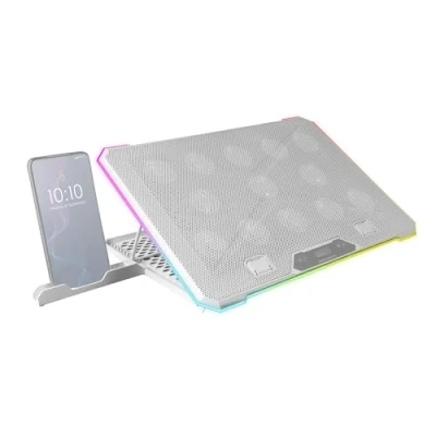 Afbeelding van Mars Gaming MNBC13, Laptopstandaard en Koelbasis voor Notebooks tot 17&quot;, ARGB Verlichting 10 Modi, 13x Ventilatoren met Witte LED, Verstelbaar 8 Posities, LCD Display, Smartphone Stand, Wit