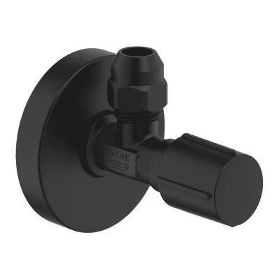 Afbeelding van Grohe hoekstopkraan 1 2 x 3 8 met knelkoppeling en metalen greep kleur phantom black 22074kf0