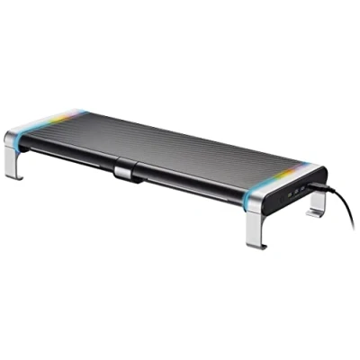 Afbeelding van myWall Monitorstandaard HT42L met RGB verlichting één druk op de knop, monitorverhoger 2 laden en 3 USB 2.0 poorten, schermstandaard voor schermen laptops, belastbaar tot 20 kg