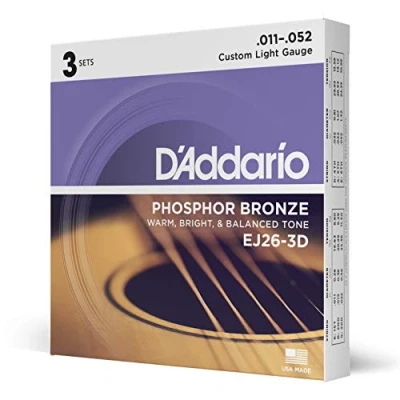 Afbeelding van D&#039;Addario EJ26 3D fosfor bronzen snaren voor akoestische gitaar .011 .052 Custom Light (3 pack) economy pack
