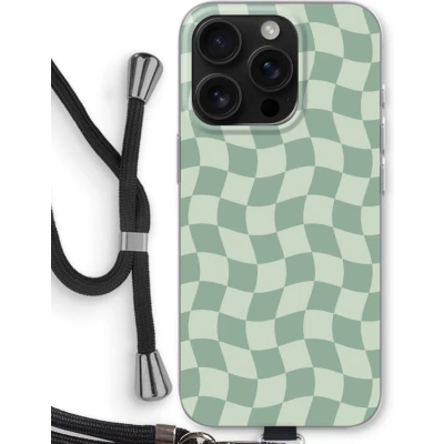 Afbeelding van Case Company® hoesje met Koord geschikt voor iPhone 16 Pro Grid Groen Telefoonhoesje Zwart Bescherming aan alle Kanten en Over de Schermrand