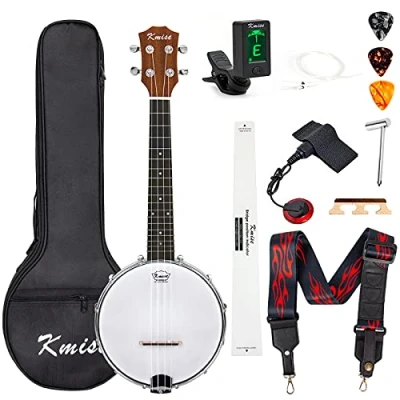 Afbeelding van Kmise Banjolele Concert Banjo Ukulele 4 String 23 inch Banjos met Gig Bag Tuner Pickup Multifunctionele Strap Snaren Picks Brug Heerser Wrench