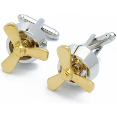 Afbeelding van Manchetknopen Vliegtuig Motor Propeller Zilver en Goud