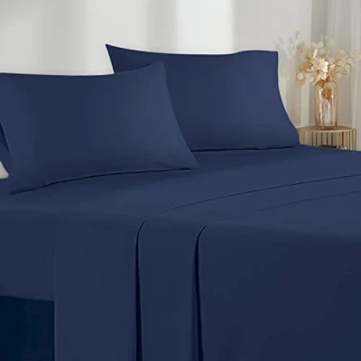 Afbeelding van Poligino Beddengoed, 160 x 190 200 cm, 4 delig, microvezel, hoeslaken, bedlaken voor tweepersoonsbed, 240 280 2 kussenslopen 50 80 blauw