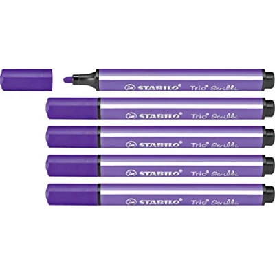 Afbeelding van Driekantige viltstift met meeverende punt STABILO Trio Scribbi 5 stuks paars