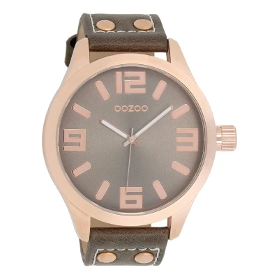 Afbeelding van OOZOO Timepieces Rosé goudkleurige horloge met taupe leren band C1108