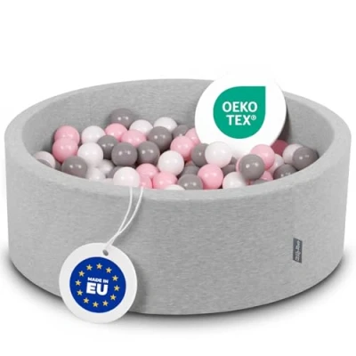 Afbeelding van KiddyMoon Schuim Ballenbak Voor Kinderen Met Ballen Ø 7 Cm Gemaakt In EU, Lichtgrijs:Wit Grijs Poeder Roze,90X30cm/300