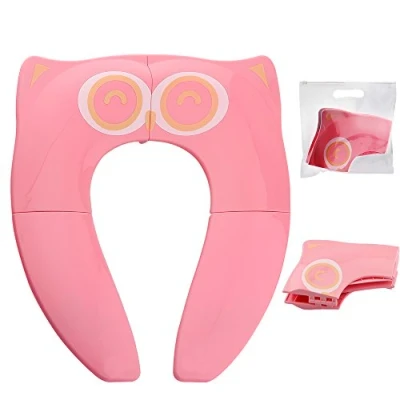 Afbeelding van UPGRADE Gimars toiletbril voor kinderen, antislip, draagbare reizen, opvouwbaar, herbruikbaar, kinderen op vakantie met draagtas, roze