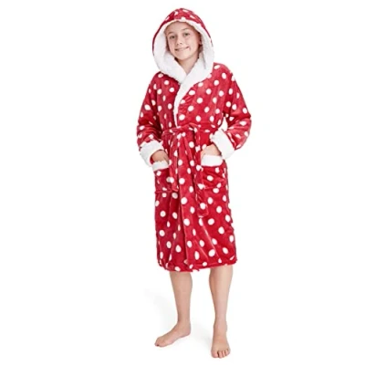 Afbeelding van CityComfort Badjas voor meisjes, pluizige ochtendjas met capuchon kinderen, Rood, 11 12 jaar