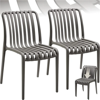 Afbeelding van tectake® Set van 2 Tuinstoelen Alcudia Antraciet Kunststof Stoelen Stapelbaar voor Tuin, Terras of Balkon Weerbestendig en UV bestendig Draagkracht 120kg per Tuinstoel