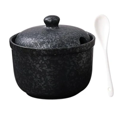 Afbeelding van TuYines suikerpot keramiek, met deksel en lepel, keramische kruidenpotjes, kruidenpot voor suiker, zout, kaas, specerijen