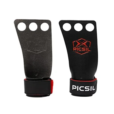 Afbeelding van PICSIL RX carbon grepen met 2 gaten en 3 gaten, hypoallergene handgrepen voor gewichtheffen, muscle ups, pull gymnastiek, voorkomt blaren scheuren, mannen vrouwen (3H Rood, M)