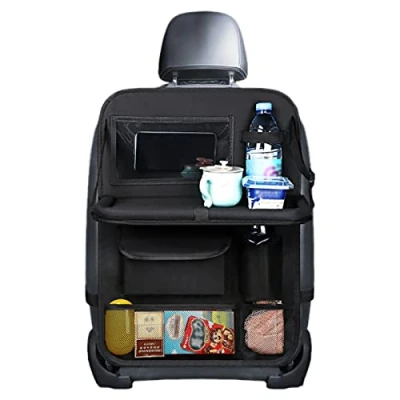 Afbeelding van Gsrhzd Autostoelorganizer, autostoelbescherming, organizer voor de achterbank kinderen, met opvouwbare eettafel, doorzichtige tablethouder, reizen, dagelijks gebruik