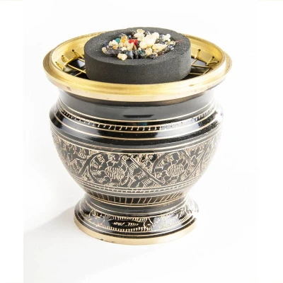 Afbeelding van Wierookbrander met netje zwart goud 9 cm