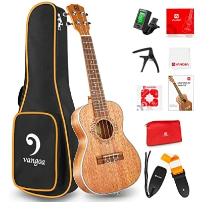 Afbeelding van Vangoa 23 inch concert ukulele massief mahonie akoestische ukelele beginners kits met draagtas, tuner, snaren, handleiding, riem, plectrums