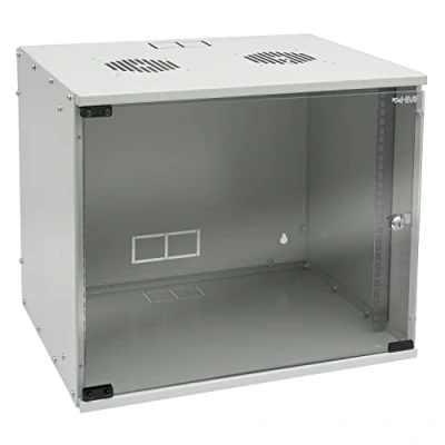 Afbeelding van HMF 65709 07 netwerkkast, serverkast 19 inch 9 HE 400 mm diepte glazen deur lichtgrijs
